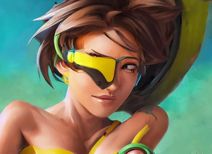 overwatch tracer, with a very beautiful symmetrical, Stable Diffusion