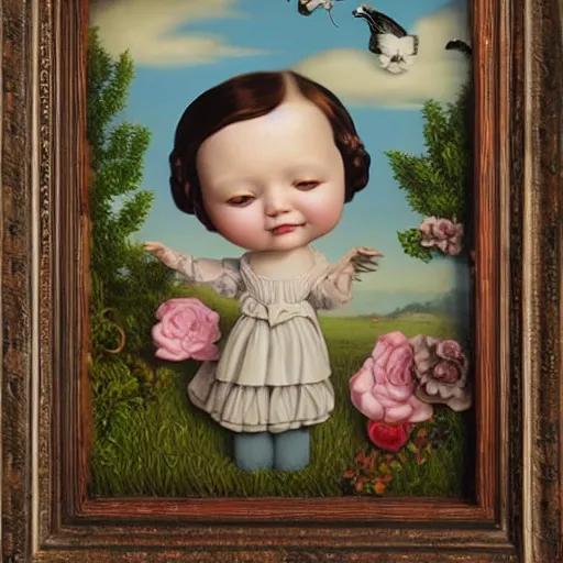 Image similar to simple folk art, lowbrow, matte painting, 3 - d highly detailed, in the style of mark ryden,