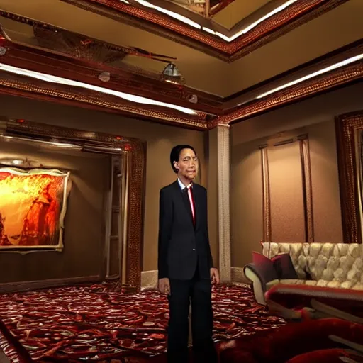 Prompt: jokowi play backroom in jakarta, unreal engine, 3 d, cinematic lighting, high detailed