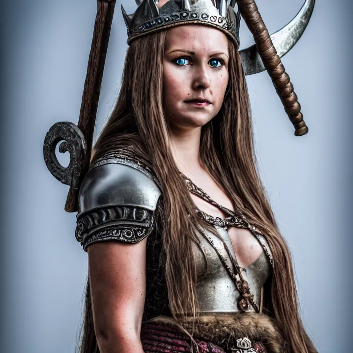 Image similar to full body photograph of a beautiful!!!! viking queen. extremely detailed. dslr. 5 0 mm.