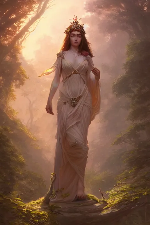 Prompt: goddess of the spring twilight, highly detailed, digital painting, artstation, concept art, smooth, sharp focus, illustration, unreal engine 5, 8 k, art by artgerm and greg rutkowski and edgar maxence