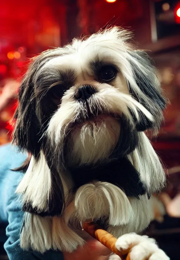 Prompt: shih tzu smoking a cigar in a jazz nightclub