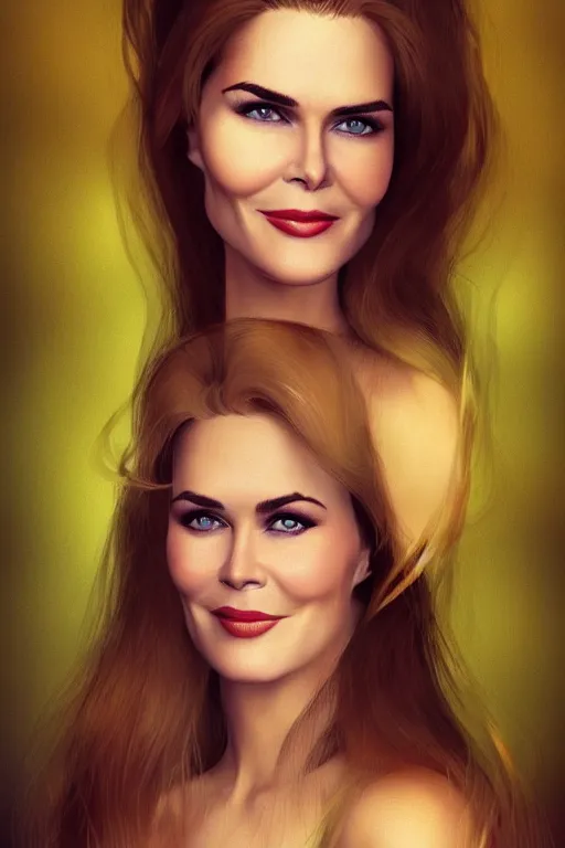 Image similar to mix of beautiful young maria shriver, mariel hemmingway, brooke shields, nicole kidman and elle macpherson as a boa constrictor, thin lips, hair tied up in a pony tail, dark blonde hair, colorful, artstation, cgsociety