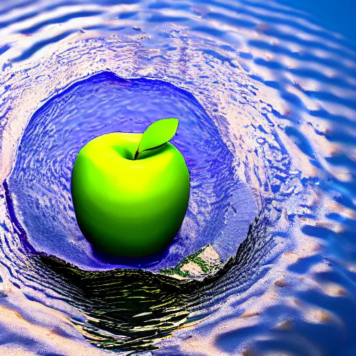 Image similar to An apple floats in water, 3d