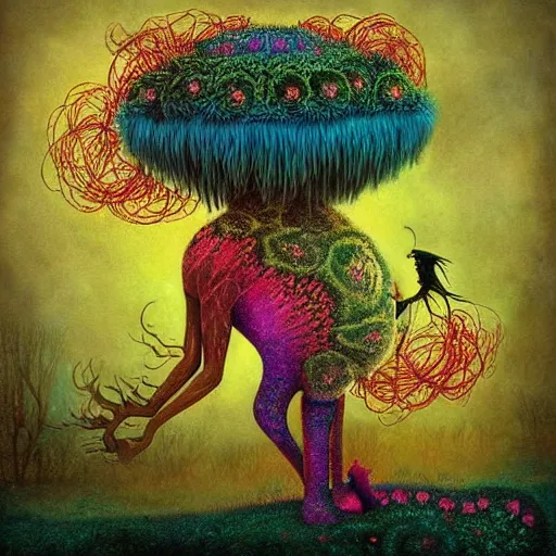 Prompt: surreal hybrid animals, nostalgia for a fairytale, magic realism, flowerpunk, mysterious vivid colors by andy kehoe and amanda clarke