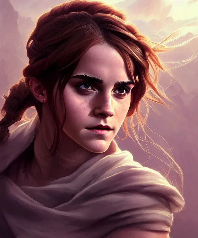 Image similar to Emma Watson as pudge from dota 2, sci-fi, amber eyes, face, long hair, fantasy, intricate, elegant, highly detailed, digital painting, artstation, concept art, smooth, sharp focus, illustration, art by artgerm and greg rutkowski and alphonse mucha