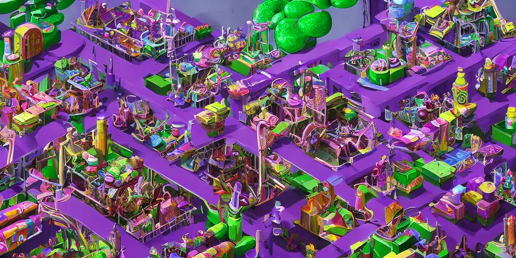 Image similar to Wonka's Factory, detailed digital art, trending on Artstation