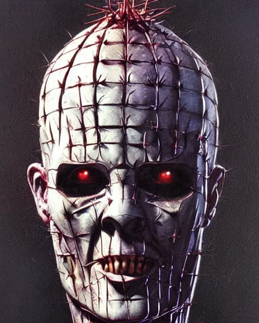 Image similar to Pinhead from Hellraiser by Peter Andrew Jones, detailed