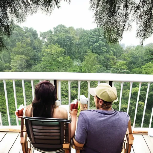 Image similar to couple drinking coffee morning balcony rain peaceful