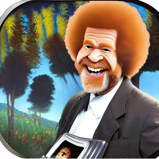 Prompt: bob ross screaming bad trip of acid in car rear view mirror