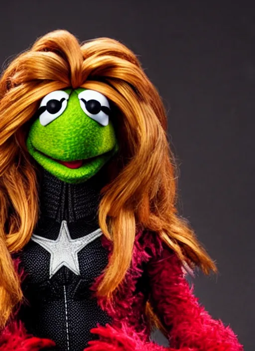 Prompt: studio portrait still of muppet!!!!! black widow!!!!!! from avengers infinity war as a muppet muppet as a muppet, 8 k, studio lighting, key light,