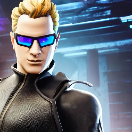 Image similar to albert wesker as a fortnite character, 4 k, high detail, high - resolution photograph, professional photography, ultra - detail