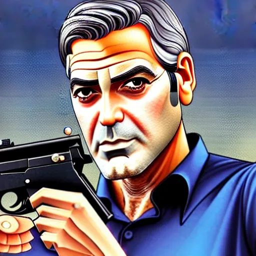 Image similar to george clooney in gta v illustrated by stephen bliss