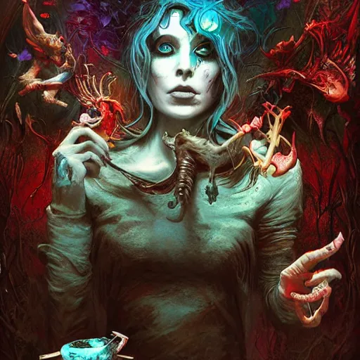 Image similar to Beautiful Fear and Loathing in Wonderland fantasy art by Seb McKinnon and Nekro and Artgerm, unstirred paint, vivid color, cgsociety 4K