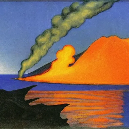 Image similar to volcano with lava falling on the sea by Edward Hopper