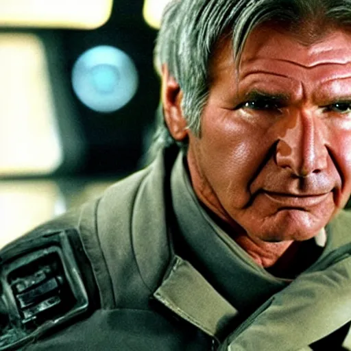 Image similar to A still of Harrison Ford as Commander Adama in Battlestar Galactica (2003)