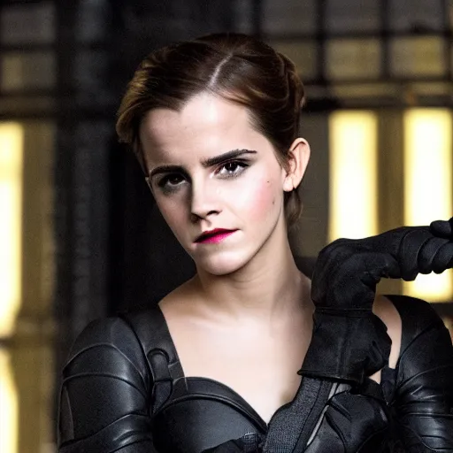 Image similar to Emma Watson as Catwoman, XF IQ4, f/1.4, ISO 200, 1/160s, UHD, microdetails, Sense of Depth, color and contrast corrected, AI enhanced, HDR, in-frame