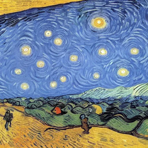 Image similar to Liminal space in outer space, by Van Gogh