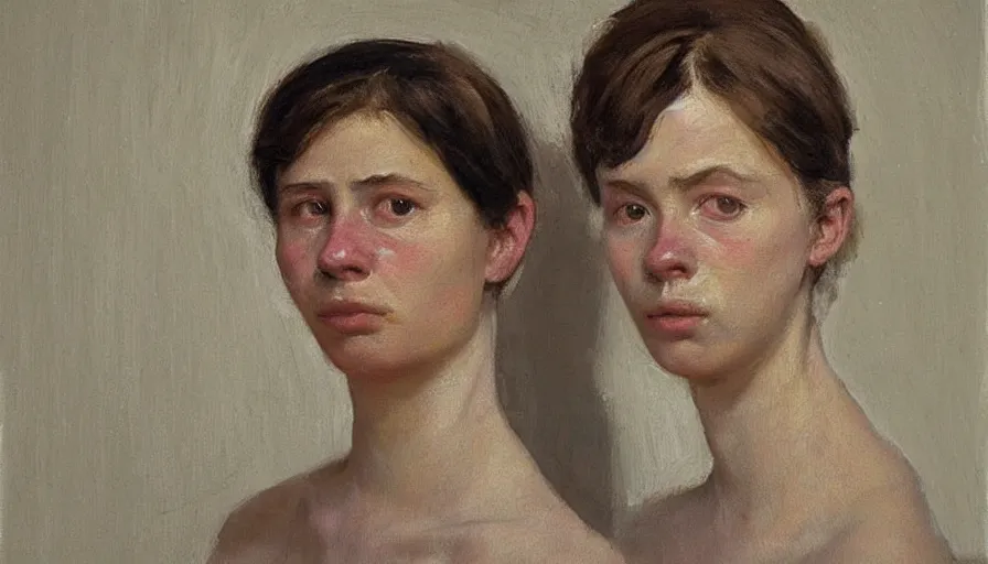 Image similar to painting by borremans, young woman, detailed, stunning