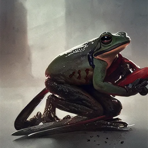 Image similar to frog wearing hockey uniform, intricate, sharp focus, illustration, highly detailed, digital painting, concept art, matte, art by ruan jia and wlop and greg rutkowski, masterpiece