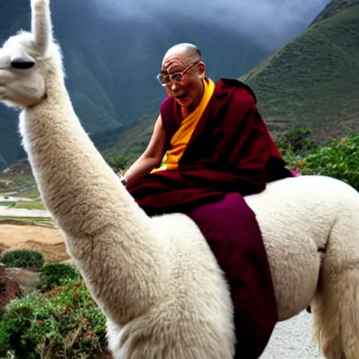 Image similar to photograph of the dalai lama riding a llama in lima