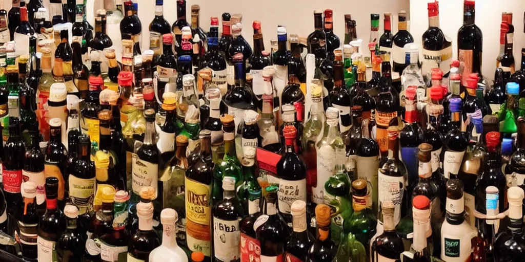 Prompt: lots of bottles of alcohol