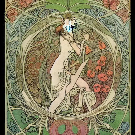 Image similar to a sharp, detailed, intricate, art nouveau floral fantasy illustration by walter crane, edmund dulac, arthur rackham, and mucha