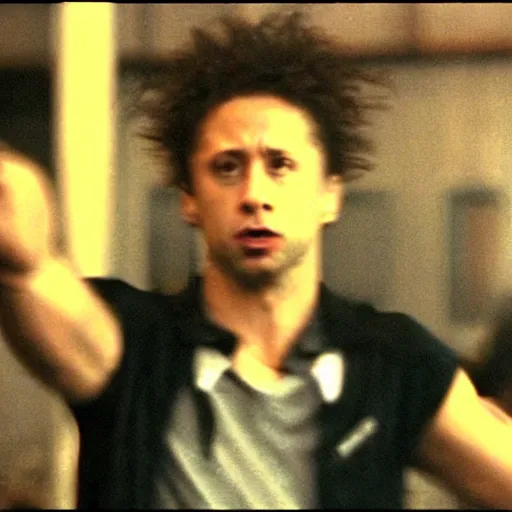 Prompt: zack de la rocha dancing in new york film still from fight club