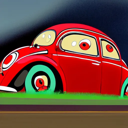 Prompt: a hybrid giant lady bug and'herbie the love bug'car, digital art, imax, 7 0 mm, movie still