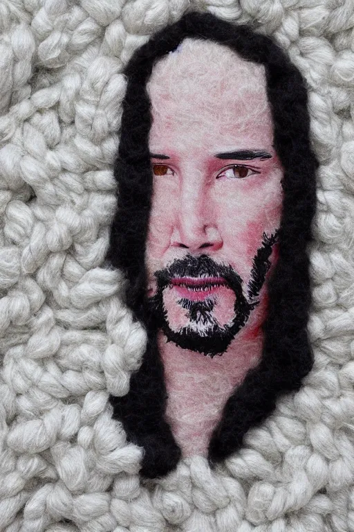 Prompt: Keanu Reeves made out of wool