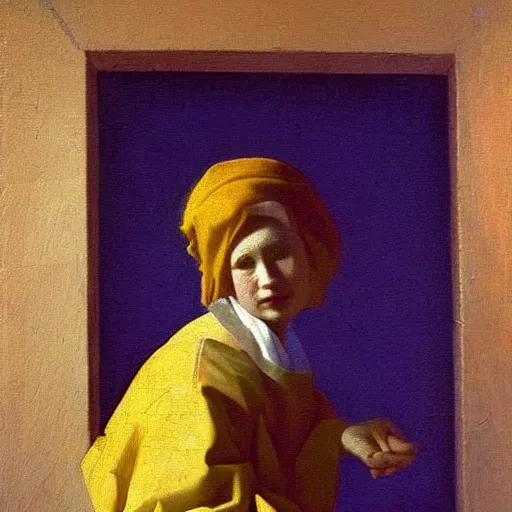 Image similar to 3 mary's, painting by vermeer