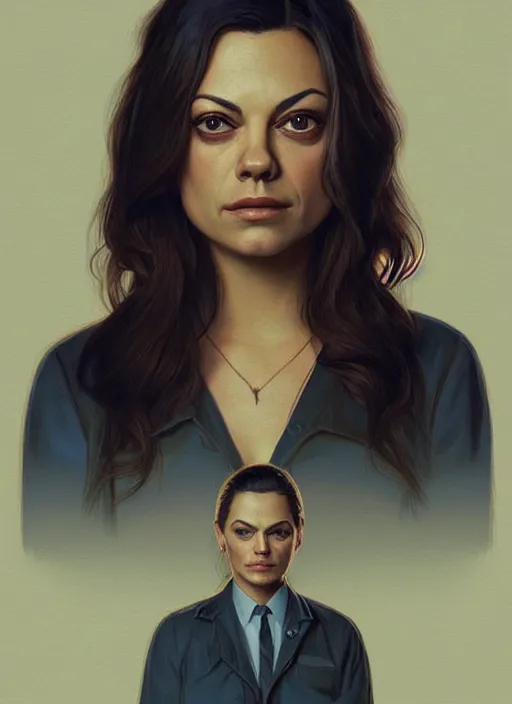 Image similar to twin peaks movie poster art, portrait of mila kunis, from scene from twin peaks, clean, simple illustration, nostalgic, domestic, highly detailed, digital painting, artstation, concept art, smooth, sharp focus, illustration, artgerm, donato giancola, joseph christian leyendecker, wlop