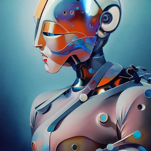 Image similar to scifi futurism automaton minimalism chrome by peter mohrbacher art Hajime Sorayama airbrush hyperrealism model abstract shatter fragments cubism futurism pastel blue soft flat minimal minimalism portrait face jackson pollock ukiyo-e lithograph mark ruthko swirl escape noise shimmer glow paint