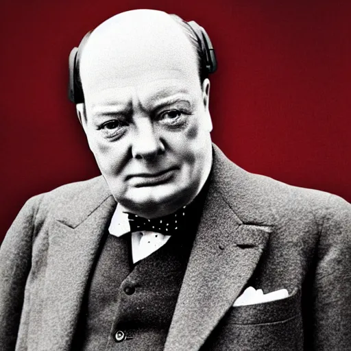 Image similar to winston churchill as iron man, historical photograph, highly detailed, full length portrait, photorealistic face, hd