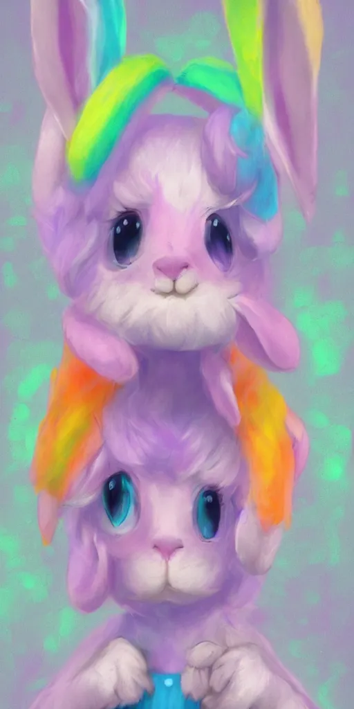 Prompt: pastel rainbow bunny fursona commission trending on artstation