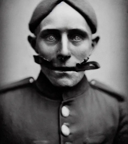 Image similar to person wearing death mask, ww1 photo, grainy, high detail, high resolution, tehnicolor