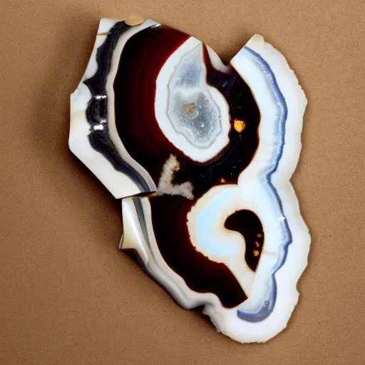 Image similar to a studio portrait of an agate jasper with the letter r in the banding white background