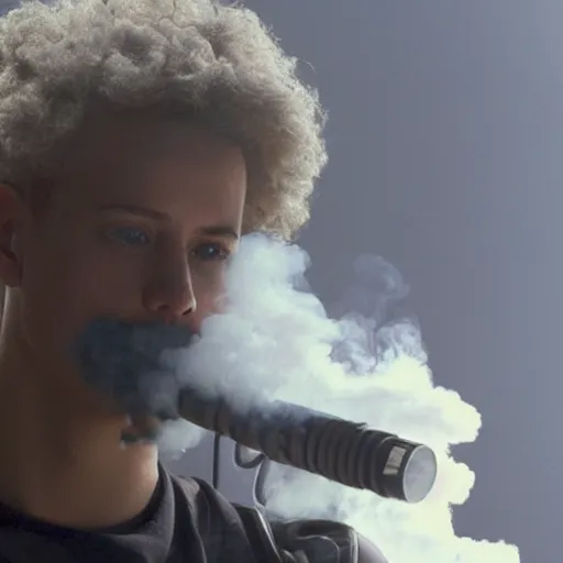 Image similar to we get it you vape, cloud vaping, chappie the robot