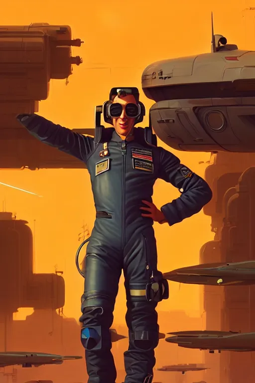 Image similar to wide view, diesel punk retro - futurist pilot, wearing a cyberpunk leather pilots uniform, transparent, behance hd artstation, by jesper ejsing by rhads, makoto shinkai and lois van baarle, ilya kuvshinov, rossdraws, cinematic lighting, sharp focus