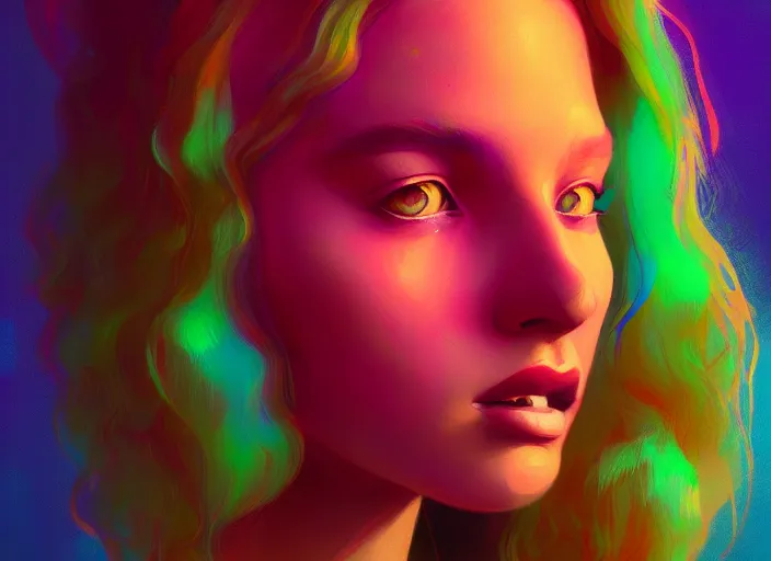 Prompt: A psychedelic portrait of jasmine Lelantos , vibrant color scheme, highly detailed, in the style of romanticism, cinematic, artstation, Moebius, Greg rutkowski