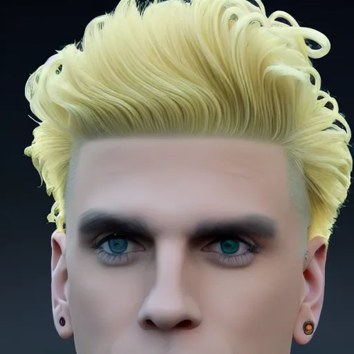 Image similar to vanilla ice but his hair is made out of swirly ice cream vanilla ice cream his hair is completely made out of vanilla swirled vanilla ice cream, ice cream hair, realistic, hyperrealistic, ultra realistic, real, real world, highly detailed, very detailed, extremely detailed, intricate details, 8 k resolution, hd quality