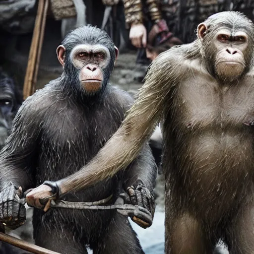 Image similar to planet of the apes In Vikings Very detailed 4K quality Super Realistic