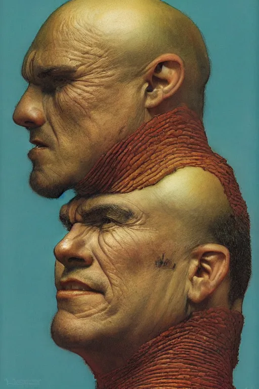 Image similar to upper body and head portrait of hulking armoured warrior kingpin by lawrence alma tadema and zdzislaw beksinski and norman rockwell and jack kirby and tom lovell and greg staples