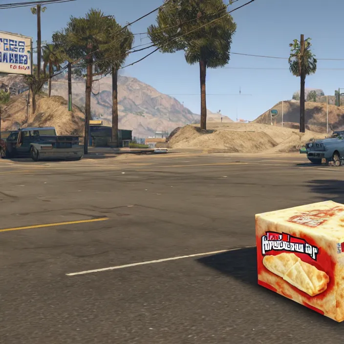 Image similar to box of Hot Pockets in GTA V, gameplay screenshot