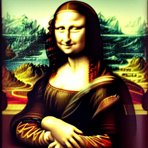 Image similar to davinci's mona lisa but she's from the 8 0 s