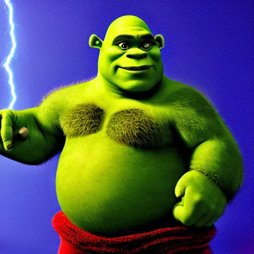 Image similar to digital painting of tiny super cute Shrek as Captain America in palms of someone's hands, octane render, volumetric lightening, by marvel