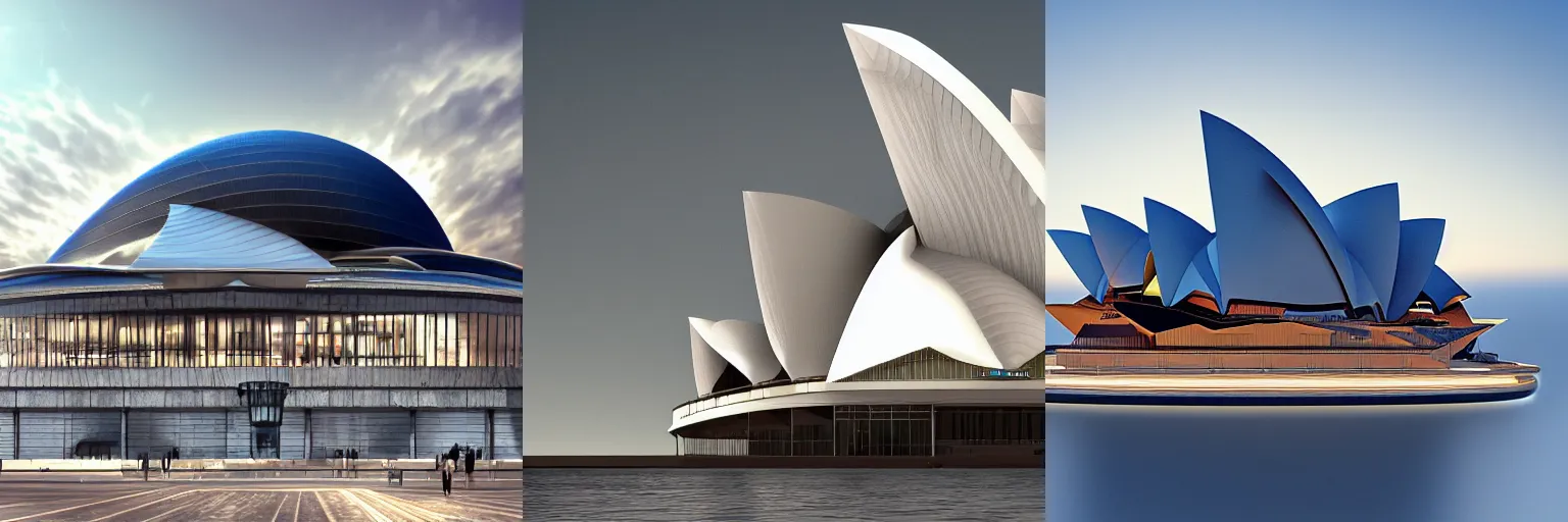 Prompt: futuristic sidney opera house, hyper realistic, insanely detailed, digital art, daylight, artstation, 8 k