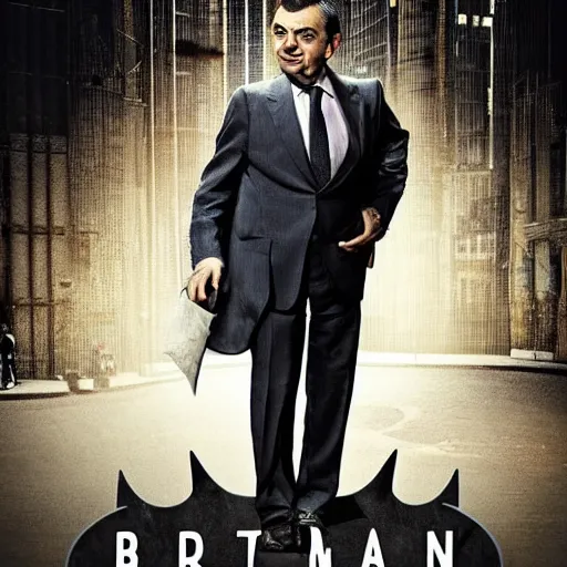 Image similar to rowan atkinson plays batman in this gritty reboot of the batman franchise, movie poster, 2 0 2 0