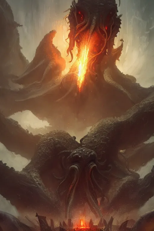 Image similar to cthulhu, huge, towering, gigantic, high octane, 8 k, digital art, magic the gathering, mtg, by greg rutkowski, trending on artstation