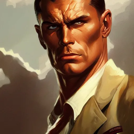 Image similar to doc savage, painted character portrait, highly detailed, digital painting, artstation, concept art, sharp focus, illustration, art by artgerm and greg rutkowski and alphonse mucha